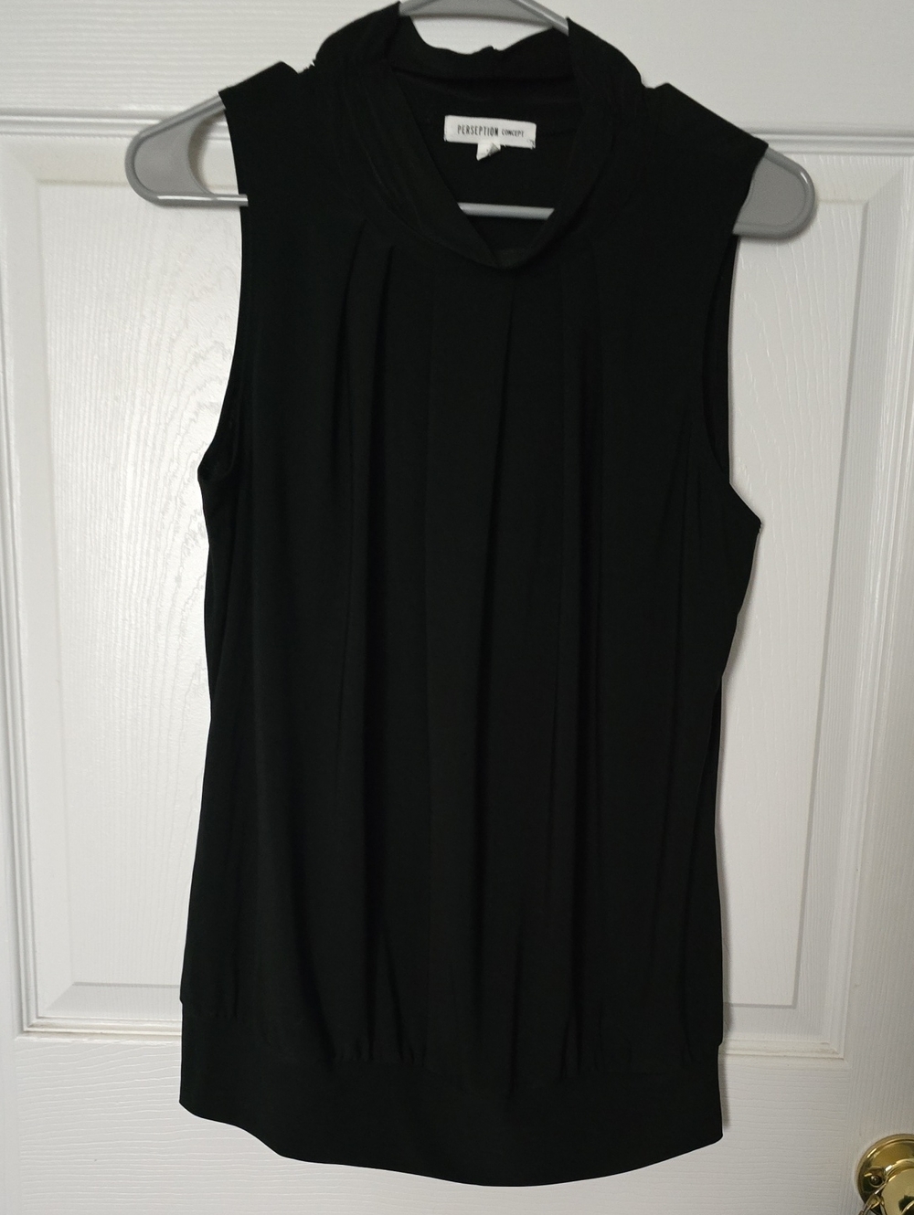 Perseption Concept Black Pleated Sleeveless Camisole